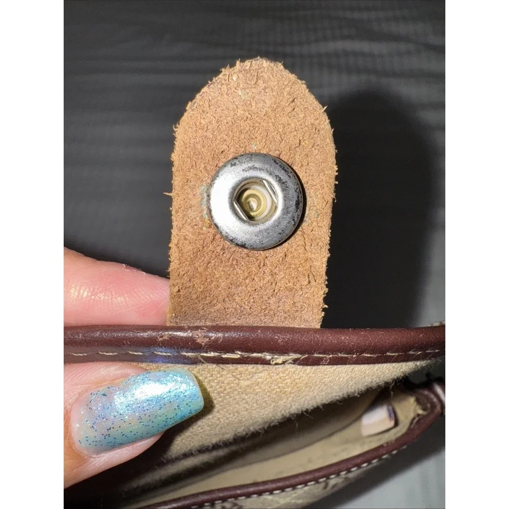 Dooney and Bourke Tan Brown Signature Monogram Canvas Snap Small‎ Pouch